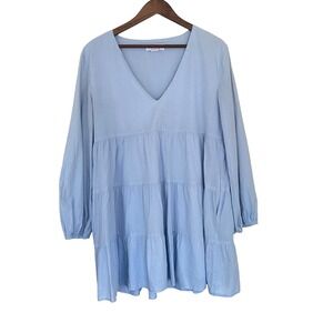 Charlie Holiday Tiered Mini‎ Dress Size 6 Blue Cotton V Neck Babydoll Australian